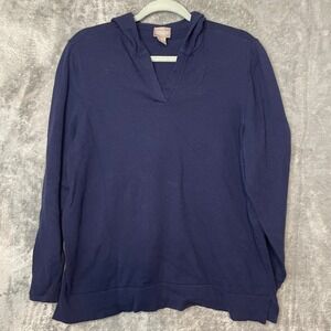 Chicos Hooded Top Womens Large Blue Pullover Hoodie Beachy Coastal Closet Staple